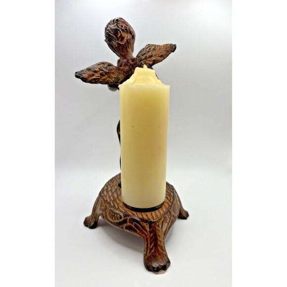 Vintage Cast Iron Cherub Angel Candle Holder - Picture 5 of 14